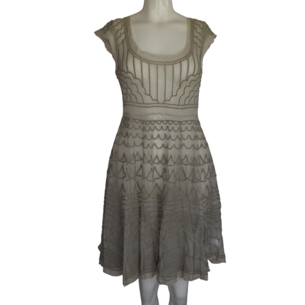 BIYA/Johnny Was Dress, S, Beige/Nude Mesh, Embroidered, SHEER, Cap shoulder - Picture 11 of 12